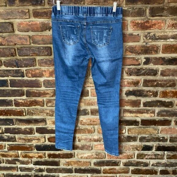 Non-Stop Distressed Stretchy Medium Wash Blue Denim Skinny Jeans Junior's Size 1 - Picture 7 of 8